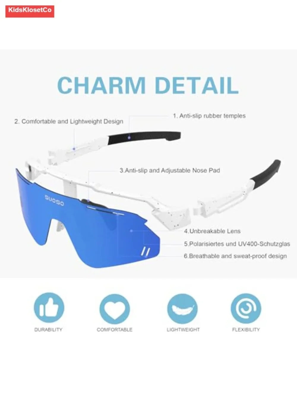 Kids Sports Polarized Sunglasses TR90 Wrap Around Baseball Sun Glasses UV400